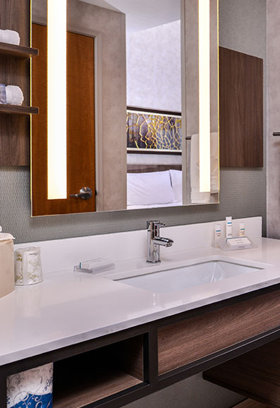 Hotel bathroom, sink and mirror